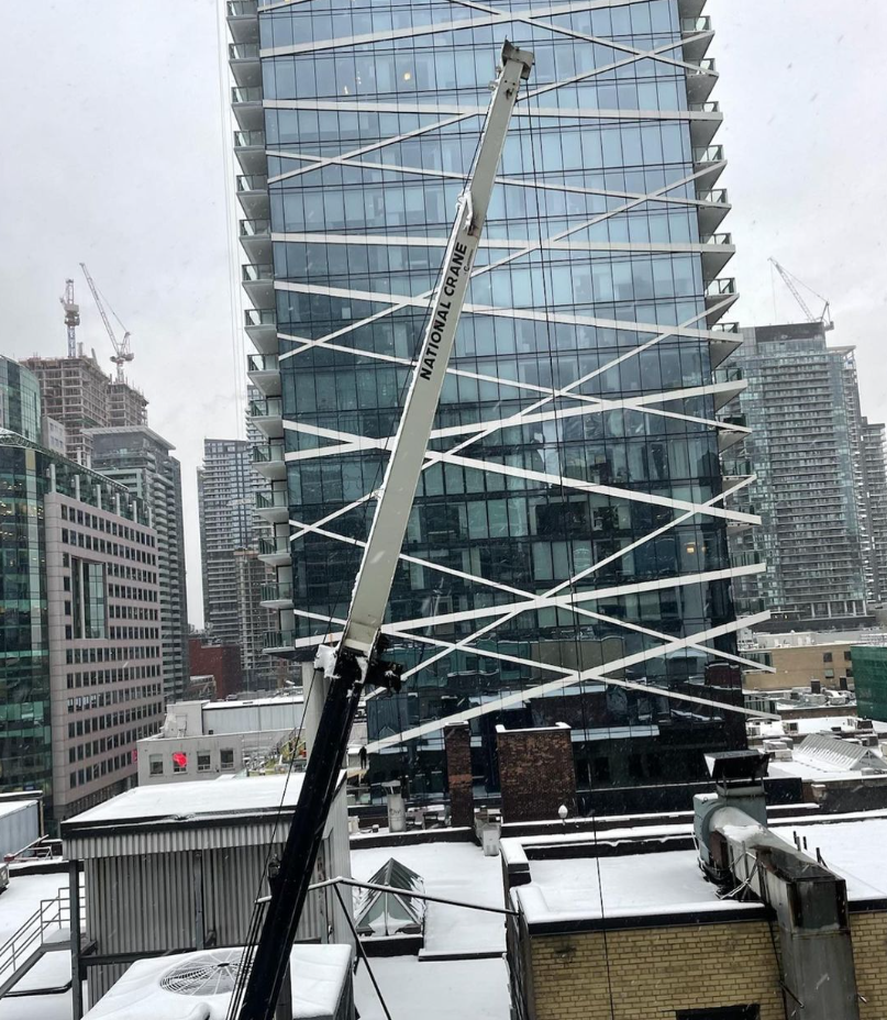 a crane near a new development
